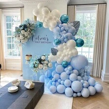 108 piezas Conjunto de arco de guirnalda de globos azul y blanco - Globos azul claro y blancos, adecuado para cumpleaños de niño/niña, baby shower, revelación de género, decoraciones para despedida de soltera - Multicolor - Ver 3