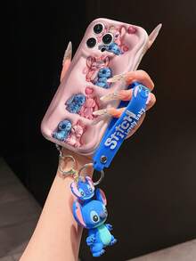 Disney Lilo And Stitch Phone Case : 3D Fluffy Pattern Border Protector Phone Soft Phone Case With A Free Cute Stitch Bracelet Chain Lanyard, Stitch, Lilo, Angel, For Apple 17 Promax 17 Pro 16 15 14 13 12 11 Pro Max XS Max X XR Soft Cover Summer Phone Case - 白色 - 查看 4