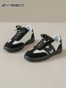 ZKBBO Giày thể thao nữ casual, kiểu dáng retro buộc dây mũi tròn, nhẹ, thoải mái, chống trơn trượt, thích hợp cho tập thể dục, đi bộ và trượt ván. - màu đen - Xem 6