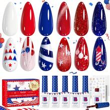 Beetles 6Colors 4th Of July Gel Nail Polish Set, Red White Blue Cat Eye Glitter Gel Nail Polish, Soak Off UV LED Independence Day Nail Art DIY Manicure - 6 Color Red White Blue Gel Nail Polish - 查看 1