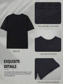 Women's Letter Print T-Shirts, Commemorative T-Shirt, Casual Women's T-Shirts, Printed T-Shirts, Limited Time Offer, Women's Pure Cotton Casual T-Shirt, Simple And Attractive Print, Short Sleeve Crew Neck T-Shirt, Fun Summer Urban Style, Surprise Gift For Family And Friends AY33 - 黑色 - 查看 4
