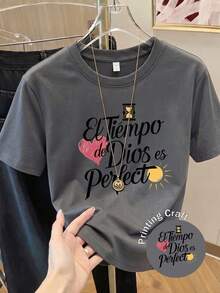 Women's Short-Sleeved Printed T-Shirt, Spring Clothing, Holiday Outfit, White For Summer, Beach Look, Vacation Style, Country Style, Women's Office Outfit. - Màu xám đen - Xem 1