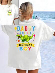 Green Tyrannosaurus Rex Wearing Party Glasses Surrounded By Colorful Balloons And Confetti Conveying Birthday Joy And Fun Energy. Double-Sided Women's T-Shirt Ideal For Casual Celebrations. - 白色 - 查看 8