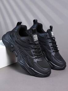 Giày thể thao nam, giày sneaker thường ngày, giày buộc dây đế mềm thoải mái, giày thể thao học viện cho nam, giày cổ thấp nhẹ nhàng dùng hàng ngày. - màu đen - Xem 3