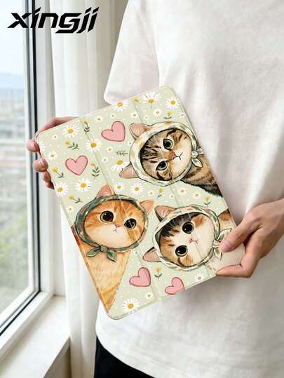 1件装温柔雏菊猫咪图案头巾平板保护套，兼容iPad 10.2英寸（第十代）/（A16）11英寸（第十一代，2025款）、iPad Pro 11英寸（2021/2020款）、Galaxy Tab A8 10.5英寸（2022款），内置笔槽，防摔，带支架，支持自动休眠/唤醒功能，是馈赠亲朋好友的理想之选。