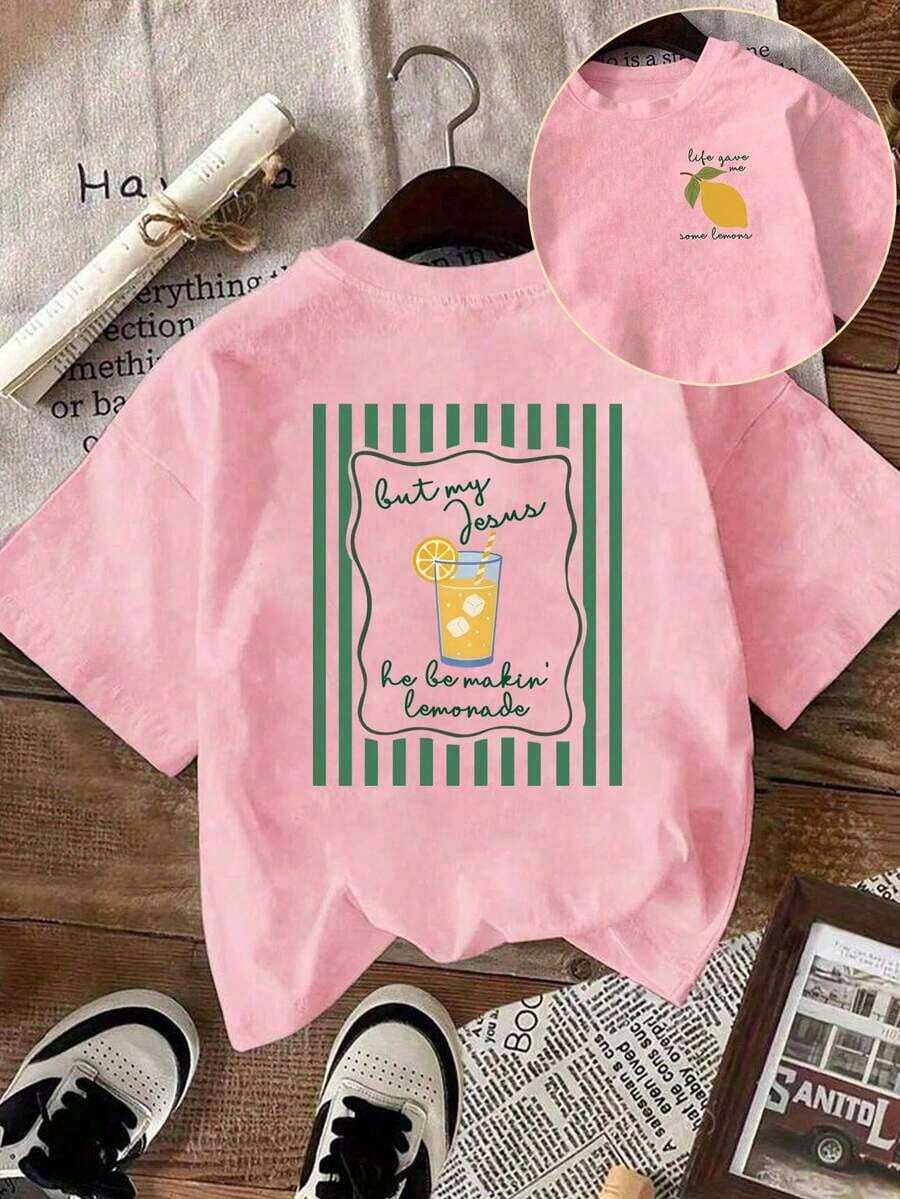 Comfortable Dark Gray Tequila Print T-Shirt, Dropped Shoulders, Short Sleeves, Round Neck, Regular Fit For Women, Graphic T-Shirts For Women, Margarita T-Shirt, Oversized T-Shirt, Tequila T-Shirt, Y2k Graphic T-Shirts. - 玫紅色 - 查看 1