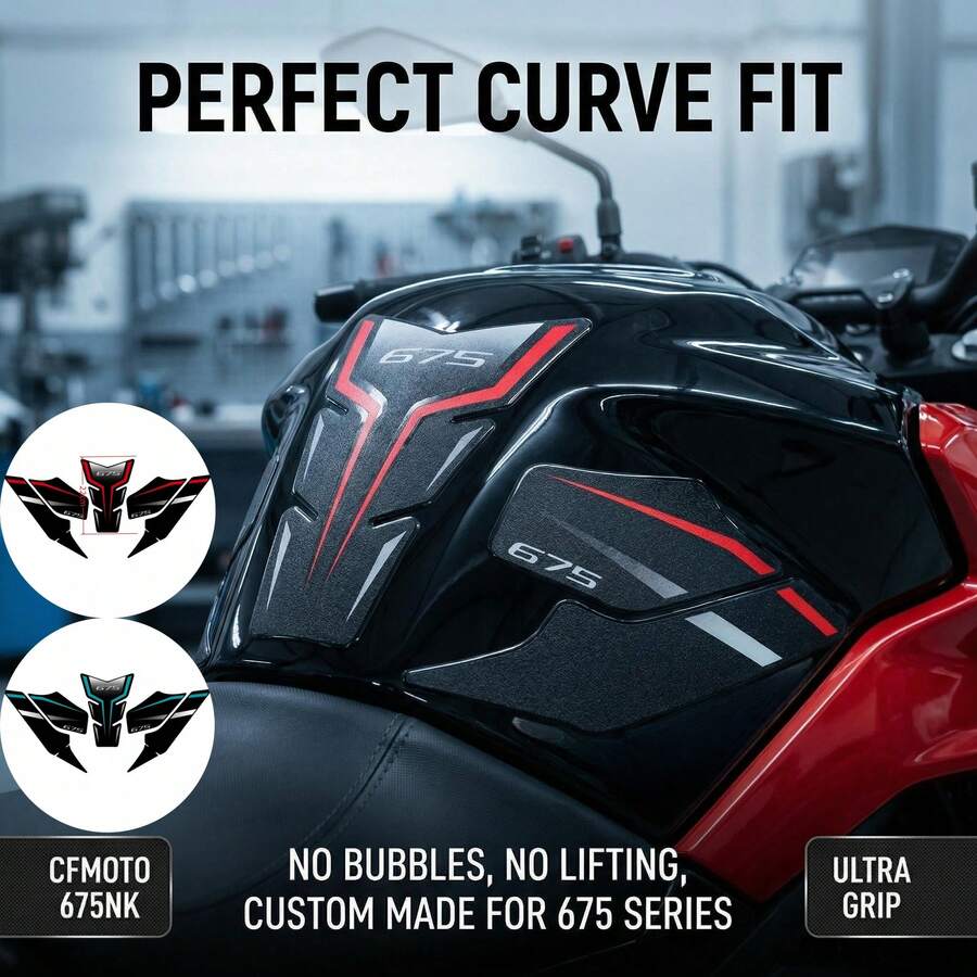 Nuevo modelo de protector de almohadilla del tanque de combustible 3D para CF MOTO 675NK 675SR 675SR-R, textura mate, almohadillas de agarre y tracción del tanque antiarañazos y antideslizantes, calcomanías de protección resistente al desgaste del tanque de combustible, accesorios para la carrocería de la motocicleta para protección de la pintura y control de conducción, calcomanías/decoraciones/modificaciones/accesorios de motocicleta - 675 - Ver 1