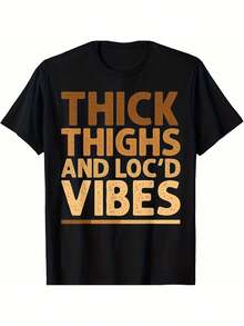 Unisex T-Shirt With An African Melanin Art Print Featuring Afro Curls, Thick Thigh-Length Braids, And A 'D Vibe' Design In Gold. This Casual Black T-Shirt Has Short Sleeves, A Crew Neck, A Slim Fit, And Is Made Of Thick Fabric, Making It Suitable For People With Afro Curls. It's The Perfect Mother's Day Gift For Mom With A Motherly Design. - 黑色 - 查看 1