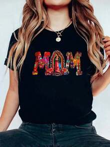 Women's T-Shirt With Our Lady Of Guadalupe Print, Virgin Mary, Mexican Style, Round Neck, Short Sleeve, Fashion Graphic T-Shirts For Women - 黑色 - 查看 6