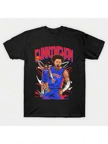 T-Shirt, Cade Cunningham T-Shirt With Vibrant Basketball Graphic Print, Crew Neck, Short Sleeves, High Elasticity, Machine Washable, All-Season Comfort, Ideal For Sports Fans. Printed T-Shirts With A Crisp, Streamlined Cut, This Garment Creates A Clean And Dynamic Look When Worn. Its Relaxed Yet Flattering Silhouette Suits All Body Types, Offering A Style That Is Both Casual And With A Touch Of Elegance. - 黑色 - 查看 6