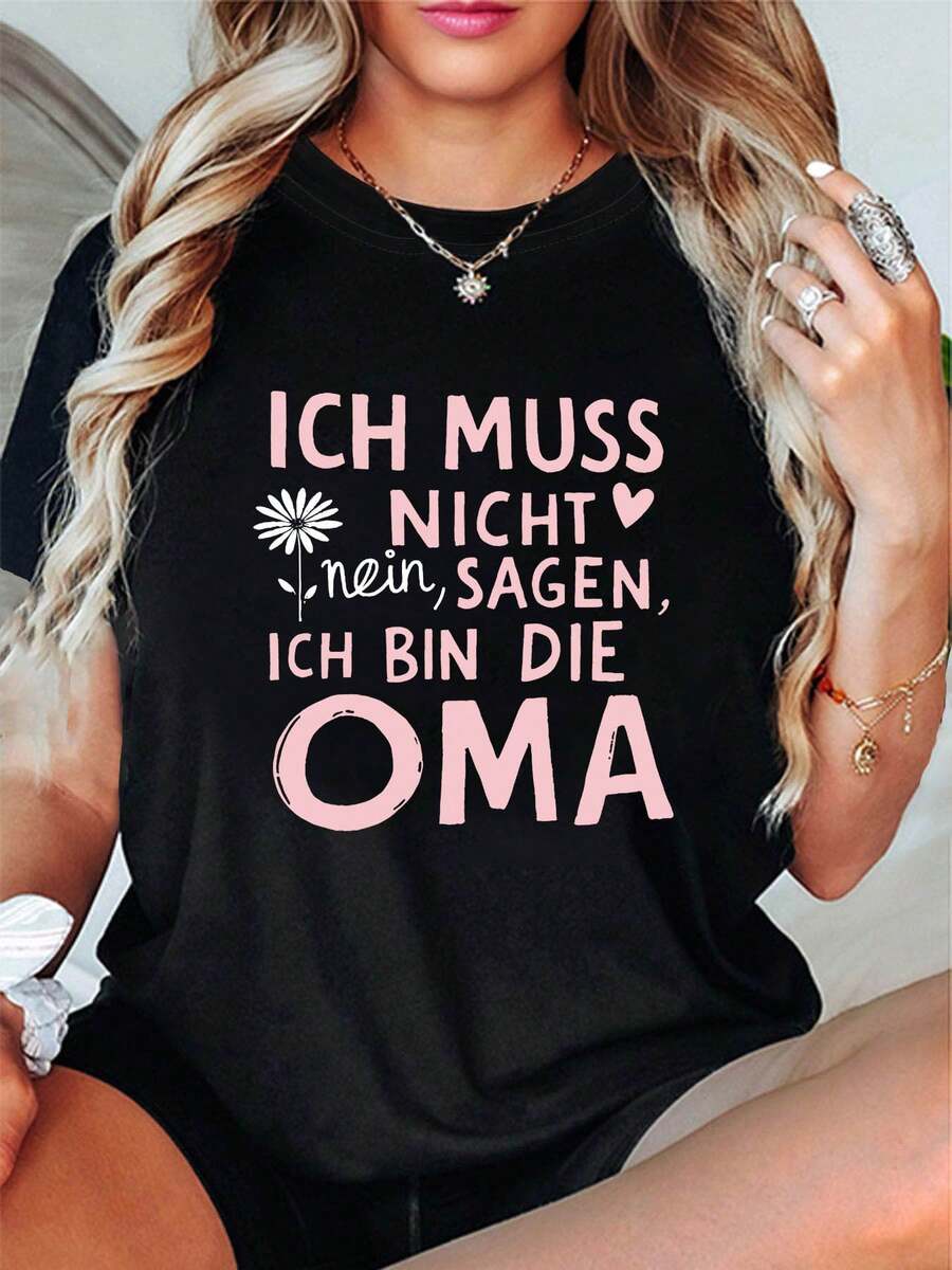 Plus Size T-Shirt For Women "I Don't Have To Say No, I'm Grandma" - Funny Grandma Saying - Short Sleeve Crew Neck Casual Summer And Spring Blouse - Funny Statement Top - 黑色 - 查看 1