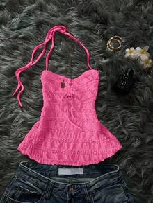Nuevo Camisol Sexy Ajustado con Tirantes Finos y Espalda Descubierta para Mujer - Rosa Fucsia - Ver 6