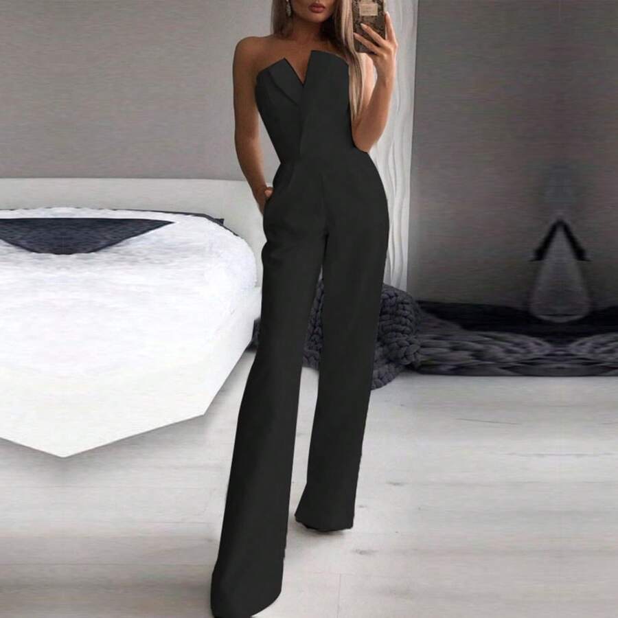 Women's Chinese-Inspired Jumpsuit With Traditional Details And A Modern Cut, Perfect For Everyday Looks In Spring And Summer. - 黑色 - 查看 1