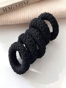 5/1 piezas Bandas elásticas para el cabello anchas y negras, estilo minimalista, ligas para el cabello de alta elasticidad para mujeres, adecuadas para uso diario, actividades al aire libre, deportes casuales, accesorios para el cabello, regalo, anillos de cabello gruesos sin costuras, adecuados para colas de caballo, no dañinos para uso diario - Negro - Ver 2