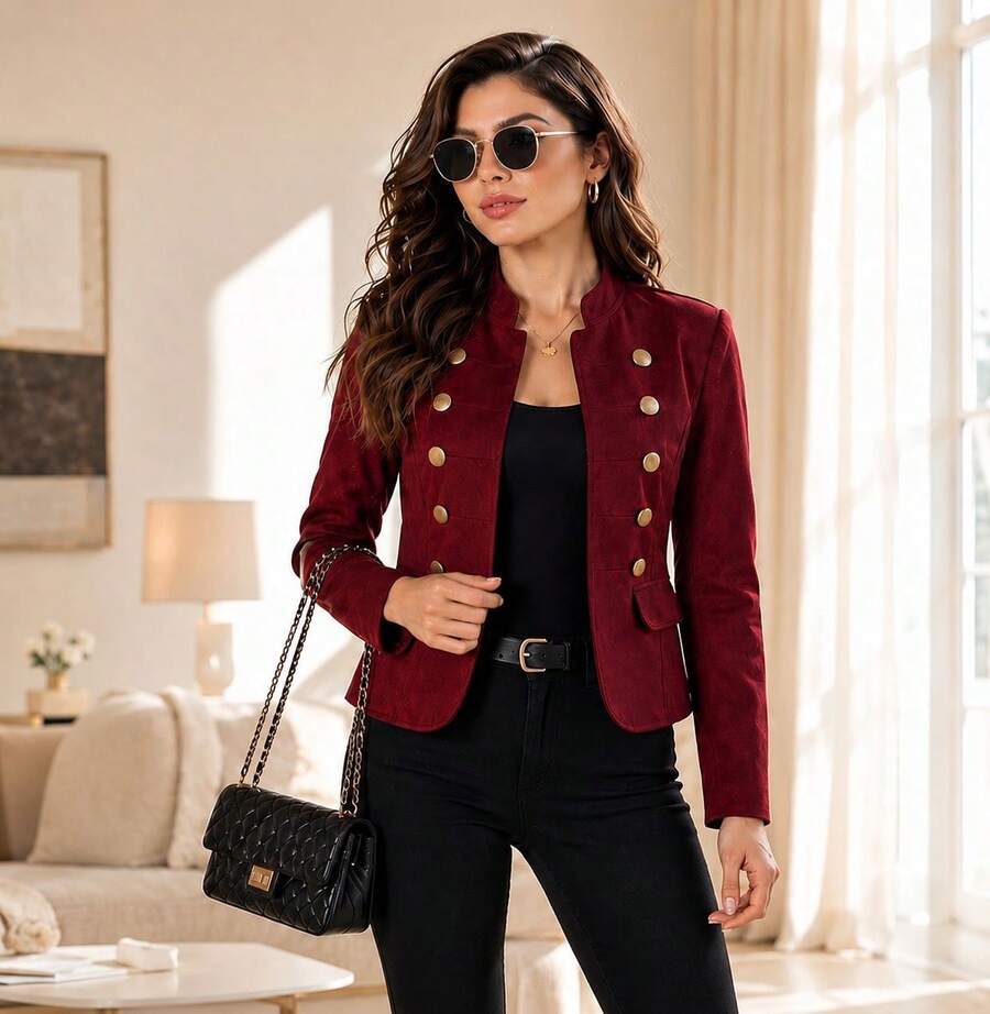 Women's Suebe Jacket Cardigan Fabric Details With Buttons - Burgundy - View 1