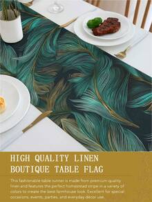 1pc Peacock Feather Printed Tablecloth, Available In Multiple Sizes, Suitable For Home Dining, Kitchen Decor, Home Decoration, Outdoor Party And Restaurant Decor, Linen-Like Texture - Multicolor - View 7