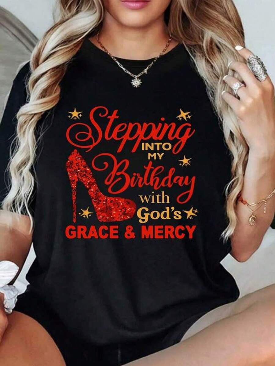 Bright Red Heels Symbolize Confidence, Power, And Divine Blessing When Celebrating A Birthday With Faith And Gratitude. Women's T-Shirt, 100% Cotton, Comfortable And Stylish - 黑色 - 查看 1