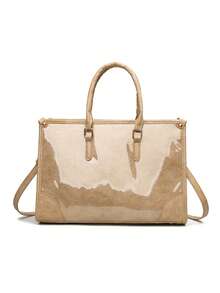 Multifunctional Travel Portable Fashion Bag With Detachable Shoulder Strap Transparent Material Work Daily Commute Women's Tote Bag - Khaki - View 8