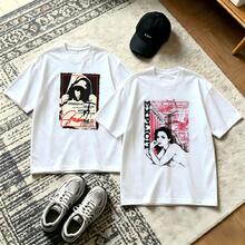 2-piece couple matching pattern T-shirt, 100% cotton, loose fit, soft and breathable, casual round neck short sleeved top Las Vegas Cocktail Scene   Aperol Spritz Drink Design Versatile patterns no picky combinations coordinated dating casual travel simple and cartoonish printing styles high - Blanco - Ver 1