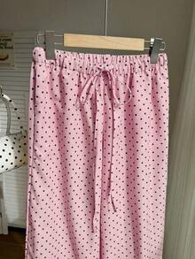 Pantalones casuales de mujer de lunares amarillos tejidos - Rosa Pálido - Ver 3