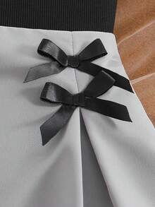 Französisches elegantes Mädchen-Set, Bluse mit Rüschenärmeln und Schleifenrock - Silber - Übersicht 9