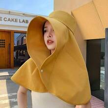 1pc Solid Color Wide Brim Sun Hat For Women, Summer UV Protection Shawl Neck Cover Foldable Bucket Hat - Multicolor - View 8