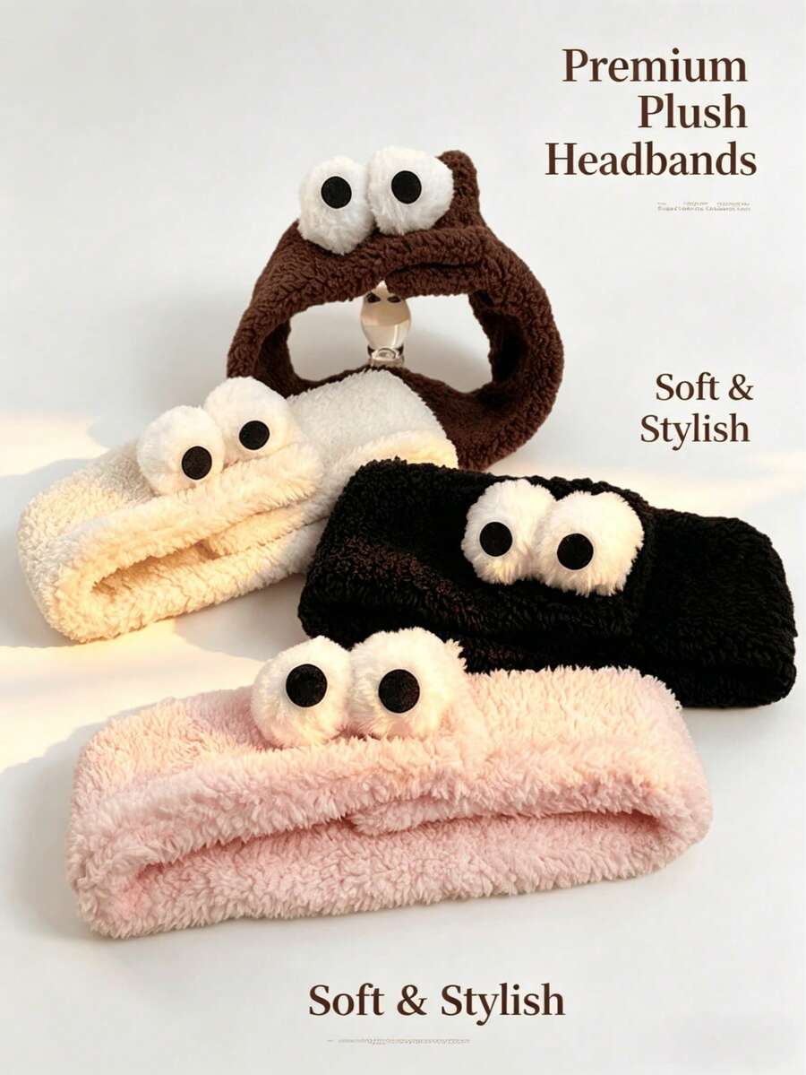 1 pièce de bandeau mignon à grands yeux pour femmes pour se laver le visage et prendre une douche. Le bandeau peut être ouvert pour dormir. Le bandeau est en peluche pour se laver le visage et ne laisse pas de trace. C''est un bandeau en peluche avec fermeture - Multicolore - Voir 1