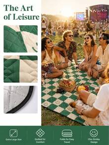 URBANWAVE City Wave Green Plaid Smiling Face Pattern Picnic Mat, Moisture-Proof Mat, Thickened Camping Mat, Outdoor Tent Mat, Waterproof Moisture-Proof Portable Mat - Green - View 6