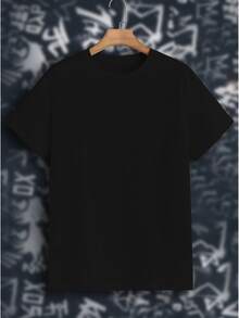 Camiseta Casual de Manga Corta para Mujer - Top Estampado Transpirable de Cuello Redondo para Verano, Diseño con Patrón Blanco y Negro, Esencial para Entrenamiento Físico y Uso Diario, Camiseta Deportiva Ligera, Duradera y de Elasticidad Media, Estampado de Letras BREEZY, Estilo de Vida a la Moda. - Negro - Ver 1