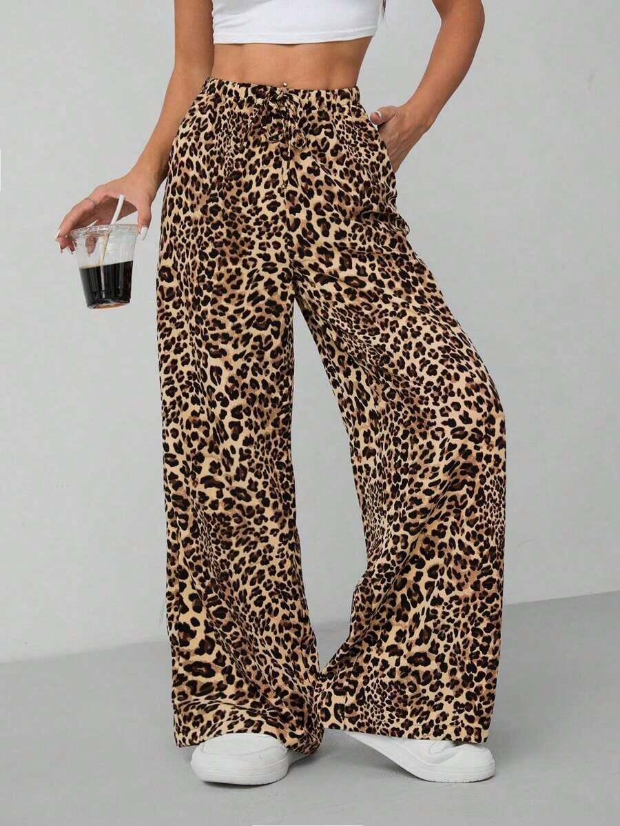 PETITE Pantalones anchos de estampado de leopardo para mujer - Multicolor 3 - Ver 1