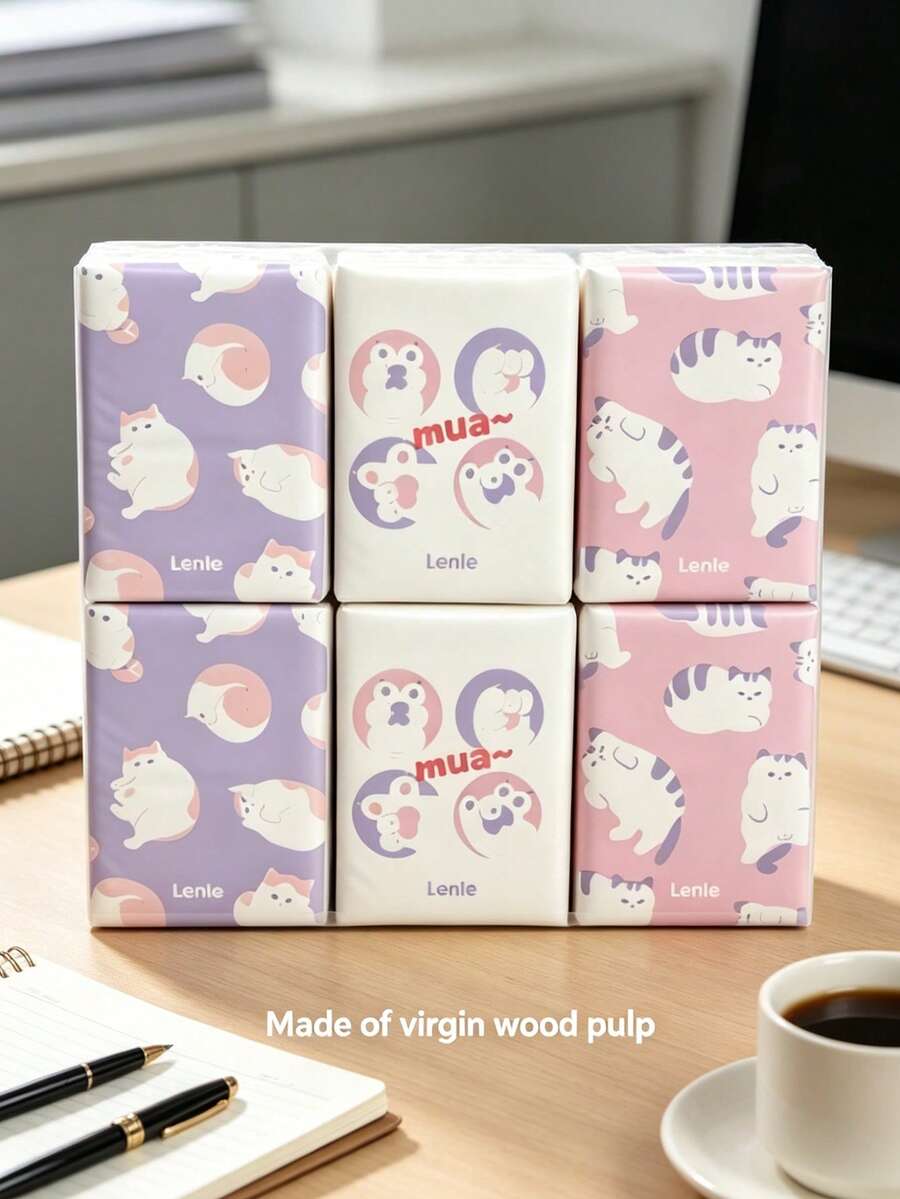 24 Packs Cute Cartoon Printed Facial Tissue Set, Mini Pocket Tissues For Wedding Favors Tears Wipes, Soft Makeup Protector For Brides Grooms Birthday Party Favors(Random Color) - Thickened Version - View 1