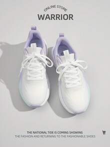 WARRIOR 1双女士系带运动鞋，夏季新款时尚百搭厚底透气休闲运动鞋，适合户外运动 - 白淺紫色 - 查看 5