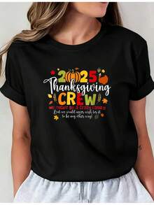 Conjunto Familiar Temático de Pascua de Acción de Gracias con Diseño de Pavo, Camiseta para Padres e Hijos i01, Blusa Casual de Cuello Redondo, Blusa Cómoda para Mujer - Negro - Ver 1