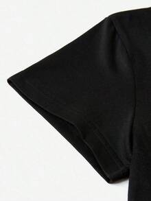 Camiseta Casual de Manga Corta con Cuello Redondo y Estampado de San Valentín de Papua Nueva Guinea, Top de Verano para Mujer, Ecológica - Negro - Ver 4