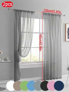 2pcs Lightweight Sheer Lace Curtains, Transparent Fine Weave, Rod Pocket Design, Suitable For Kitchen, Living Room, Bedroom, 40gsm - Multicolor - View 78