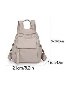 Women's Contrast Color Fashionable Backpack, Versatile Large Capacity Casual Outdoor Lightweight Travel Bag, College Student Schoolbag (Refer To Color Details) - Beige - View 7