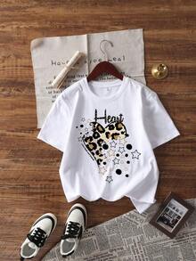 180g Made In Mexico, Spring/Summer 2026 Fashion Short Sleeve T-Shirt, Cartoon Print, Couple Style, Underwear/Outerwear, Casual Round Neck For Office, Unisex One Piece Top - 白色的 - 查看 3