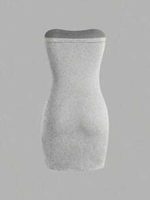 Vestido negro sin tirantes para mujer, minivestido corto - Gris Claro - Ver 2