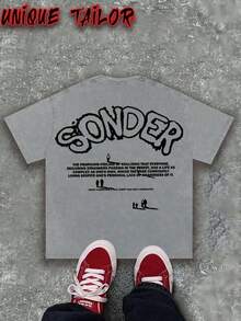 Unique Tailor - (230g Algodón Puro) Camiseta de Hombre con Estampado de Patrón "SONDER" en Rosa Retro, Cuello Redondo de Algodón Suave Lavado, Adecuada para Uso Casual - Lavado a Máquina, Esenciales de Verano, Ropa para Exteriores, Estilo Retro, Tejido Transpirable, Camiseta de Manga Corta, Estilo Y2K - Gris - Ver 3
