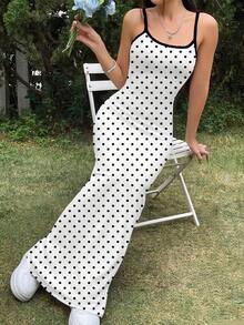 Vestido tipo camisola largo y ajustado con estampado floral azul minimalista y de aplicaciones falsas, adecuado para el verano - Multicolor 3 - Ver 1