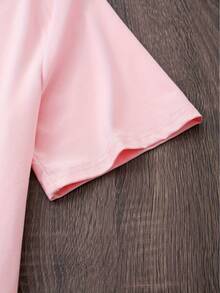 Talla grande, camiseta de mujer tipo  con estampado de labios, estilo europeo y americano, moda de talla grande, cuello redondo y manga corta - Rosa - Ver 5