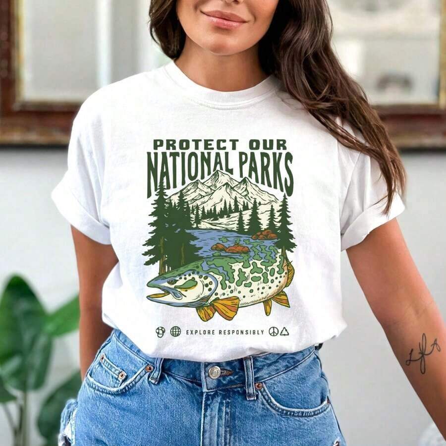 Camiseta de Parque Nacional, Camiseta "Respeta a los Habitantes Locales", Camiseta de Camping, Regalo para Amantes del Camping, Camiseta de Animales Salvajes, Camiseta de Mujer con Diseño de Naturaleza, Camiseta Casual de Algodón con Cuello Redondo para Primavera y Verano, Súper Suave, Camiseta Transpirable de Verano - Regalo Perfecto para Pascua, Día de San Patricio, Día de San Valentín, Día de la Madre para Mamá, Parejas, Familiares y Amigos. - 4-blanco - Ver 1