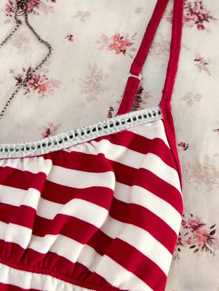 Camiseta de tirantes de mujer de rayas estilo retro Y2K casual de verano - Rojo - Añade 4