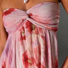 TRNDY Romantic Pleated Floral Print Twist Front Mini Dress, Suitable For Spring/Summer Vacation - Amarillo - Ver 8