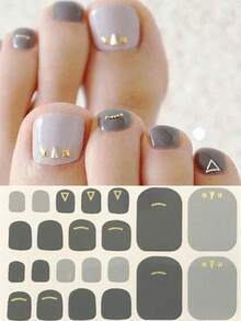 Nail Art Toe Stickers, Cartoon Heart & Geometric Patterns, Multicolor Glitter, Versatile Mixed Design, Easy Application With Scraper - 彩色 - 查看 10