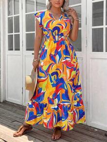 Comfylo Vestido casual de vacaciones largo con estampado de paisley talla grande, estilo boho, atuendos de verano boho de dinero viejo para mujeres, atuendos de primavera break rave, atuendos de festival de primavera break - Amarillo - Ver 1