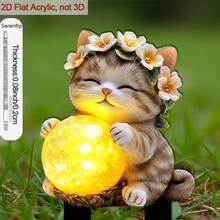 2D亚克力花园插牌，1个装 - 戴着花冠和发光球的睡猫，户外草坪和花园装饰，装饰艺术风格庭院摆件，经久耐用，适用于花坛，无需电池/电源 - A - 查看 4