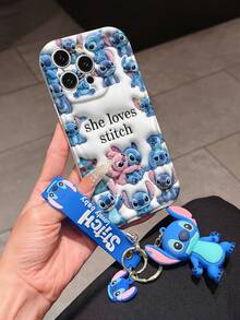 Disney Lilo And Stitch Phone Case : 3D Fluffy Pattern Border Protector Phone Soft Phone Case With A Free Cute Stitch Bracelet Chain Lanyard, Stitch, Lilo, Angel, For Apple 17 Promax 17 Pro 16 15 14 13 12 11 Pro Max XS Max X XR Soft Cover Summer Phone Case - trắng - Xem 3