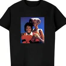 Camiseta de Michaels Jacksons y E.T para hombre y mujer, camisetas gráficas Retro divertidas, ropa de calle a la moda de verano, ropa para hombre - Negro - Ver 1