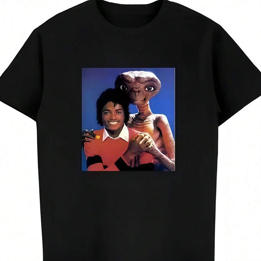 Camiseta de Michaels Jacksons y E.T para hombre y mujer, camisetas gráficas Retro divertidas, ropa de calle a la moda de verano, ropa para hombre - Negro - Ver 1